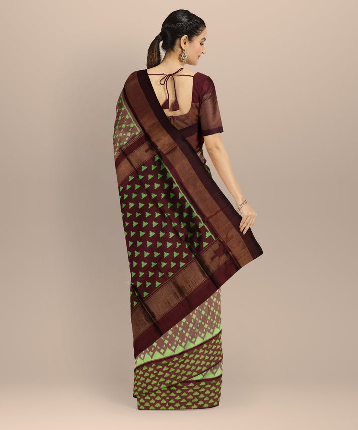 Brown green handloom pochampally ikat silk saree