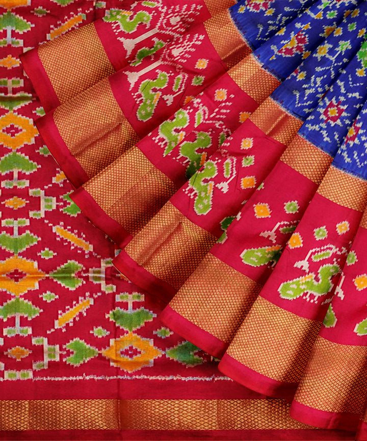 Navy blue red handloom pochampally ikat silk saree