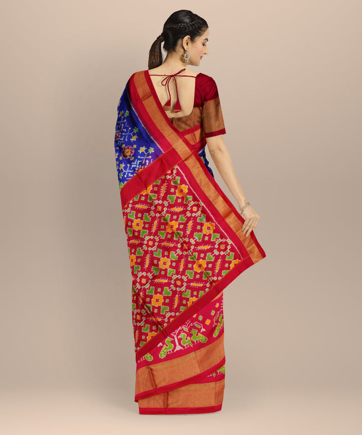 Navy blue red handloom pochampally ikat silk saree