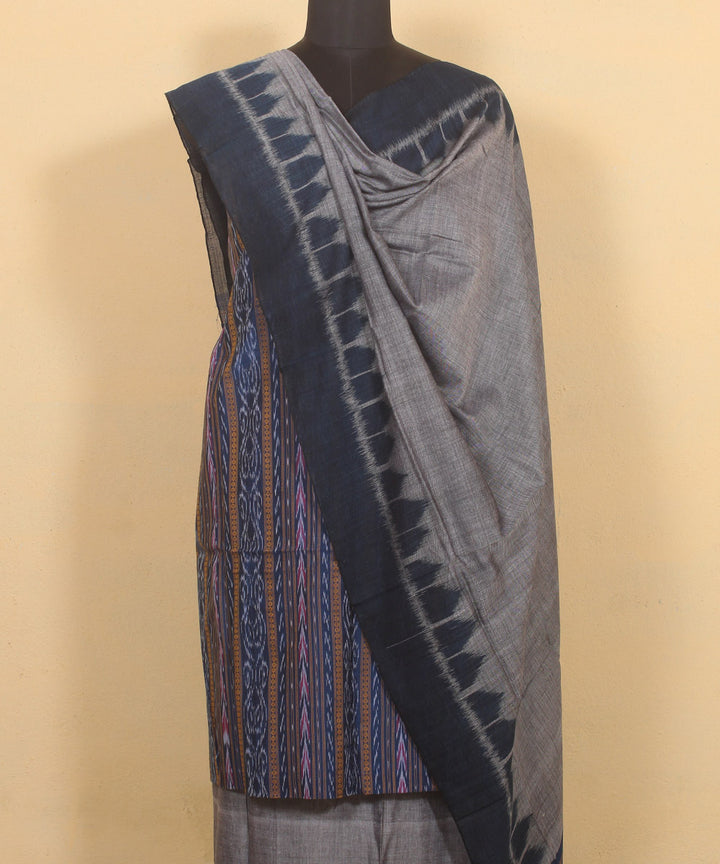 Navy blue grey handwoven sambalpuri cotton dress material