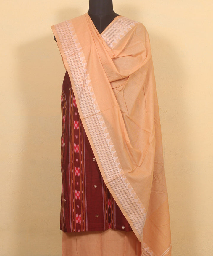 Maroon cream handwoven cotton sambalpuri dress material
