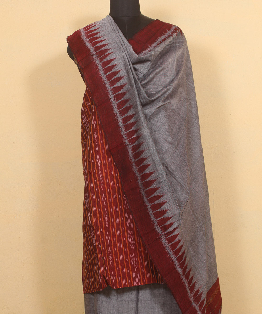 Maroon grey handloom cotton sambalpuri dress material
