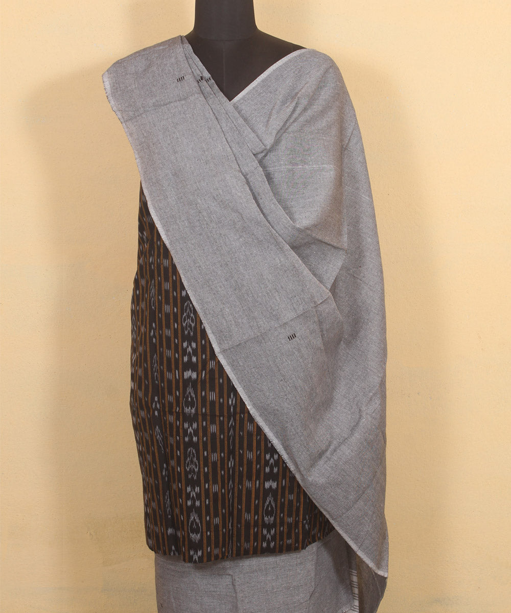 Black grey handwoven cotton sambalpuri dress material