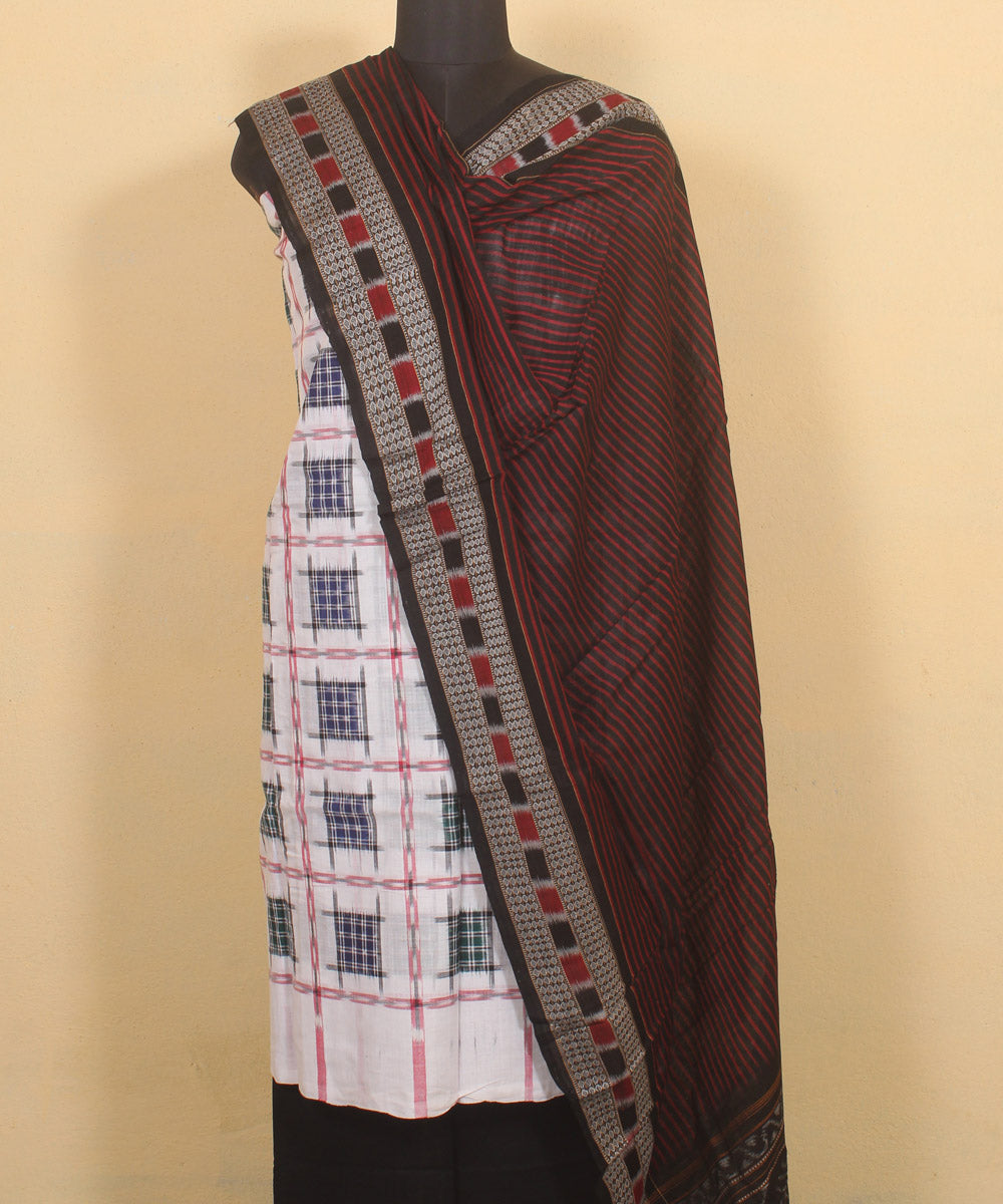 White black handwoven sambalpuri cotton dress material