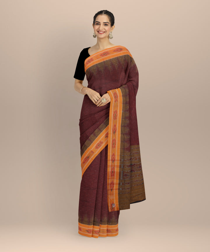 Maroon yellow cotton handloom nuapatna saree
