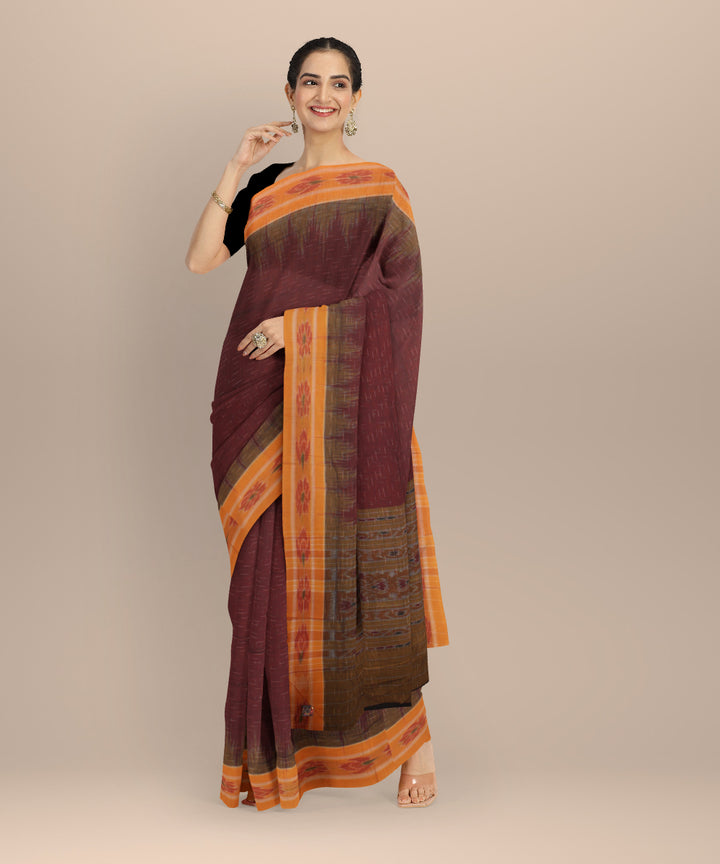 Maroon yellow cotton handloom nuapatna saree