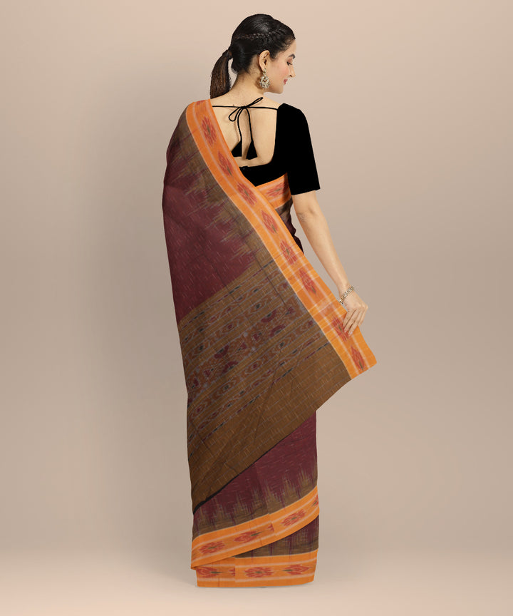 Maroon yellow cotton handloom nuapatna saree