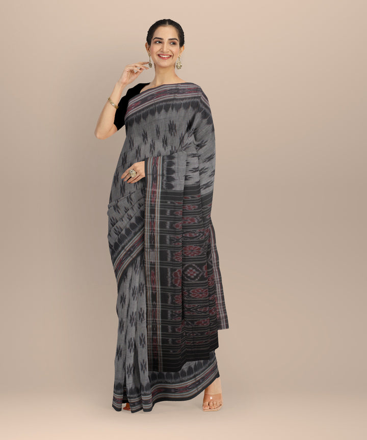 Grey black cotton handloom nuapatna saree
