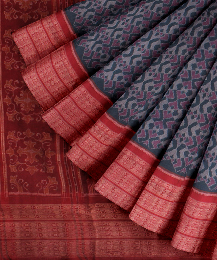 Navy blue maroon wide border cotton handloom sambalpuri saree