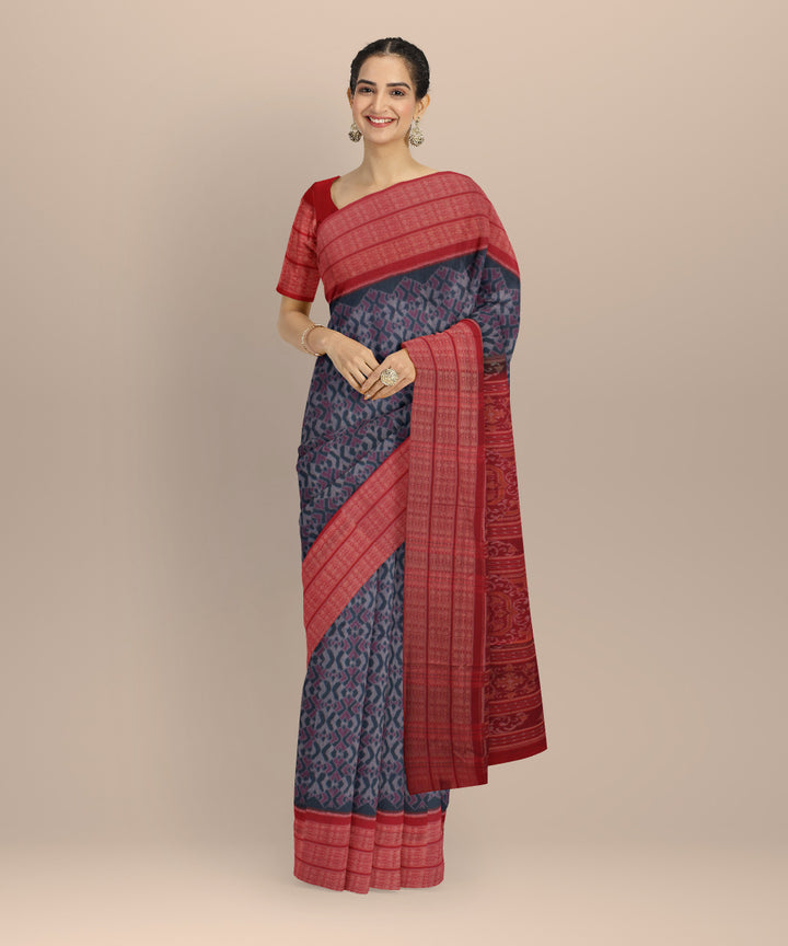 Navy blue maroon wide border cotton handloom sambalpuri saree