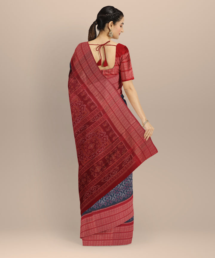 Navy blue maroon wide border cotton handloom sambalpuri saree