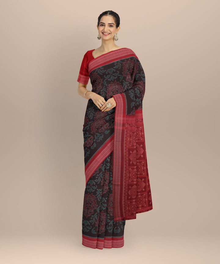 Brown red handloom sambalpuri cotton saree