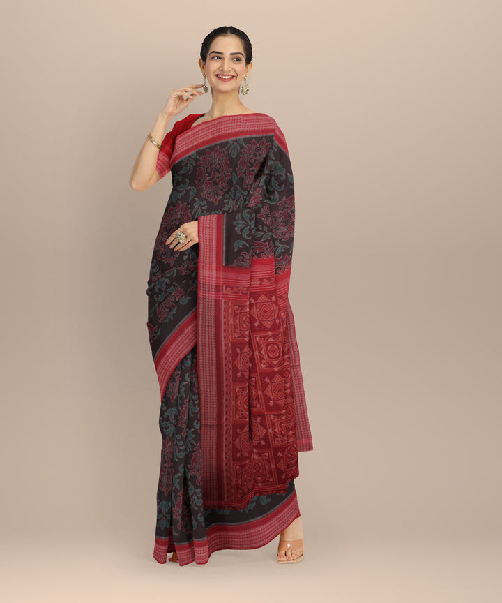 Brown red handloom sambalpuri cotton saree