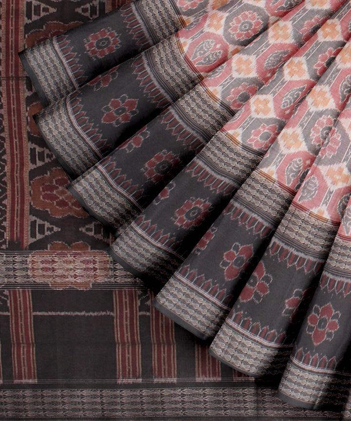 Grey black wide border cotton handloom sambalpuri saree