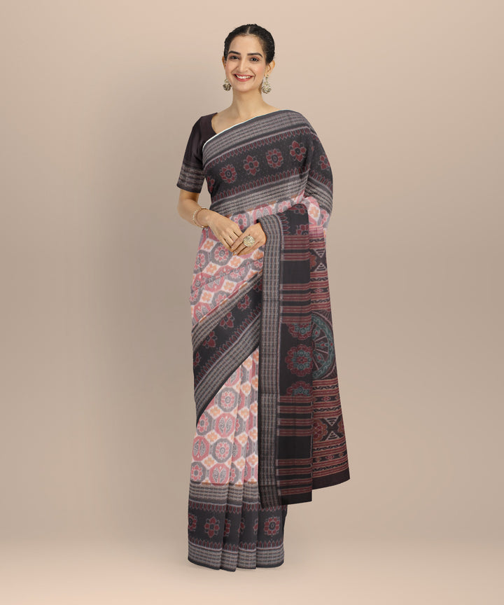 Grey black wide border cotton handloom sambalpuri saree