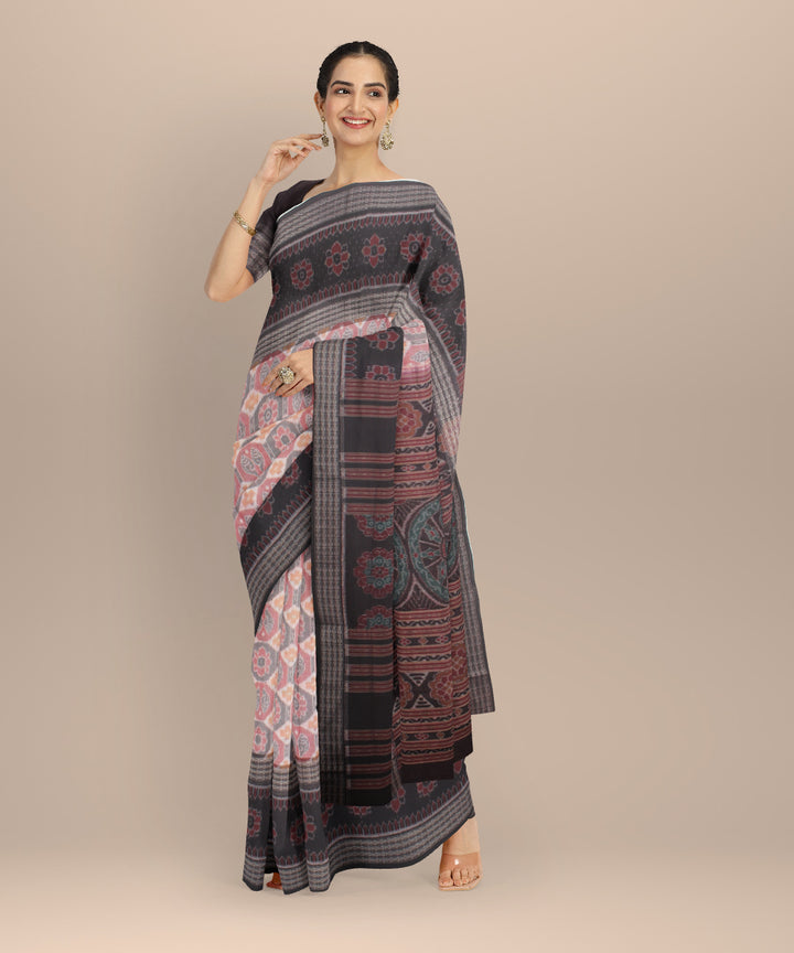 Grey black wide border cotton handloom sambalpuri saree