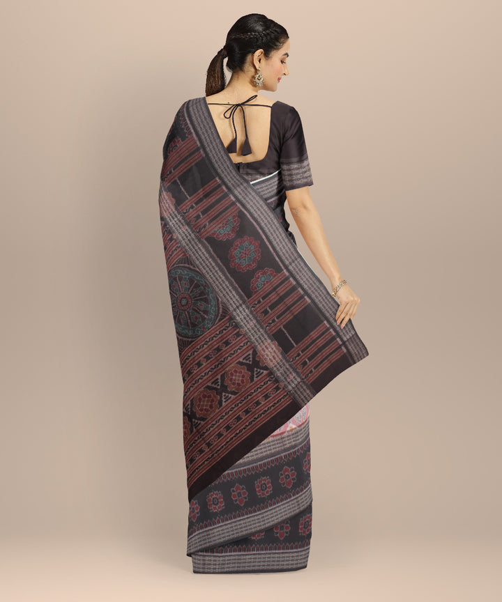 Grey black wide border cotton handloom sambalpuri saree