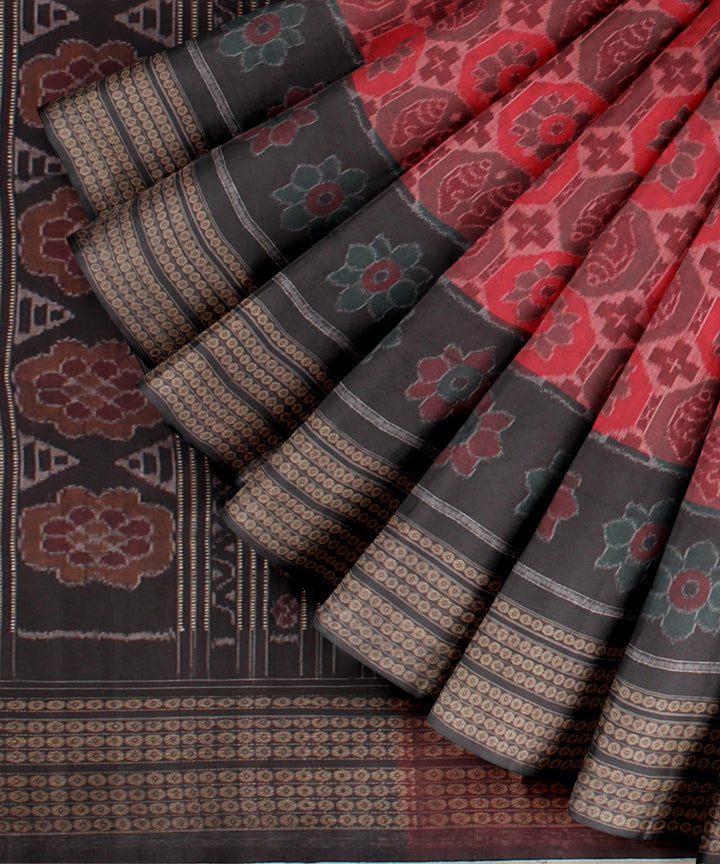 Red black handloom sambalpuri cotton saree