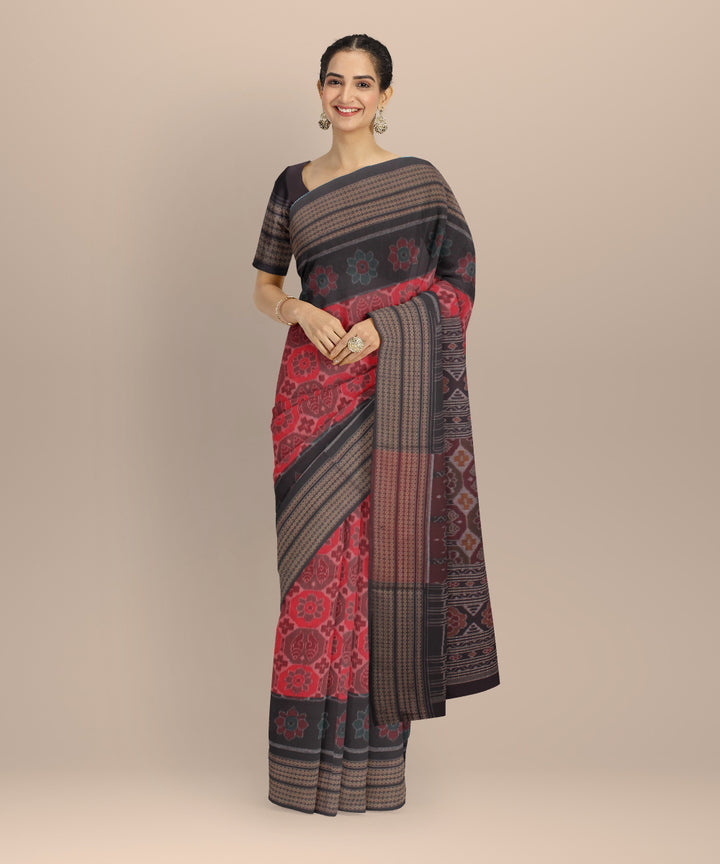 Red black handloom sambalpuri cotton saree