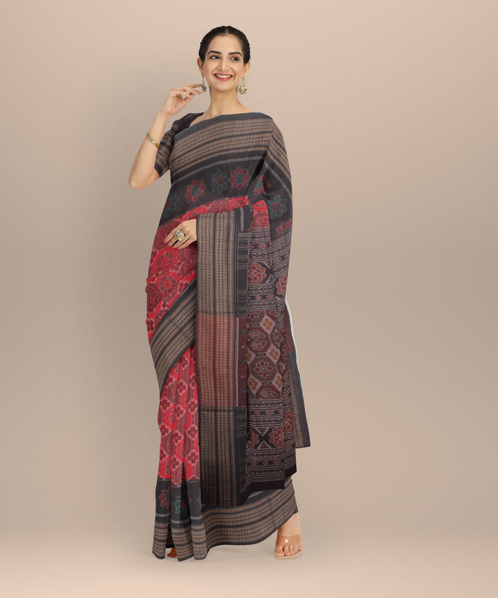 Red black handloom sambalpuri cotton saree