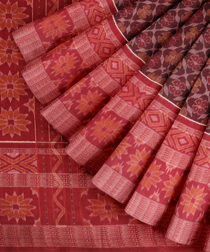 Maroon red wide border cotton handloom sambalpuri saree
