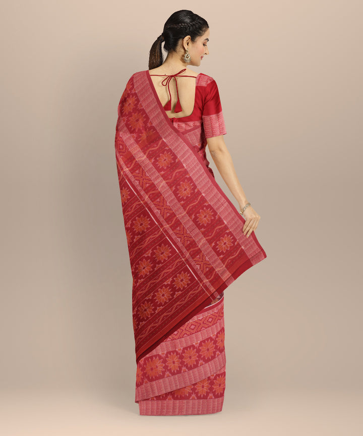Maroon red wide border cotton handloom sambalpuri saree