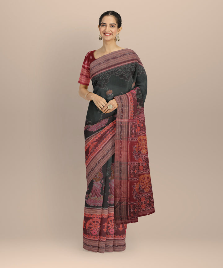 Dark green marron cotton handloom sambalpuri saree