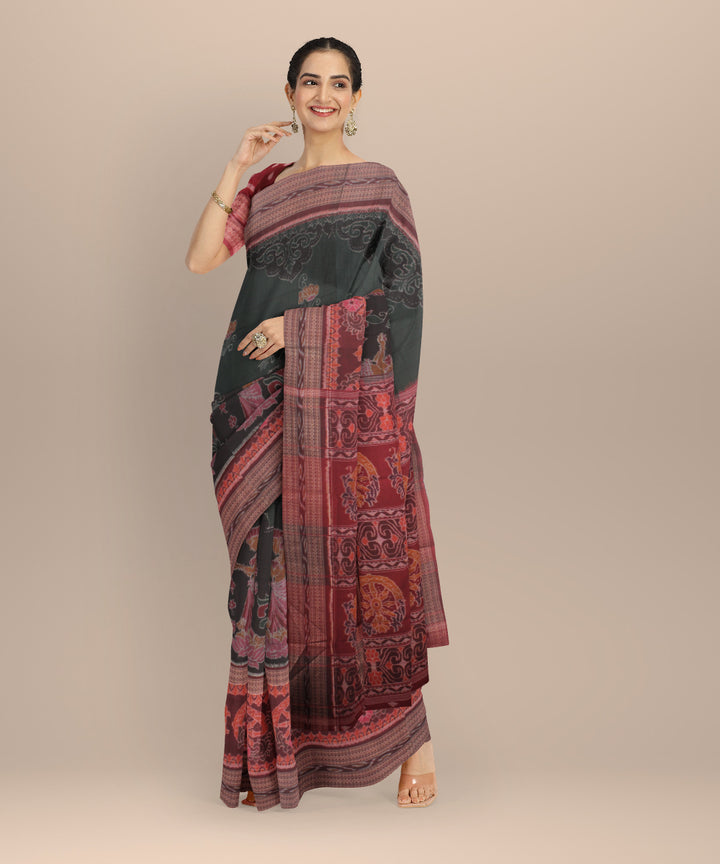 Dark green marron cotton handloom sambalpuri saree