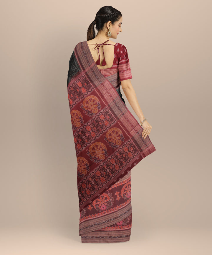 Dark green marron cotton handloom sambalpuri saree