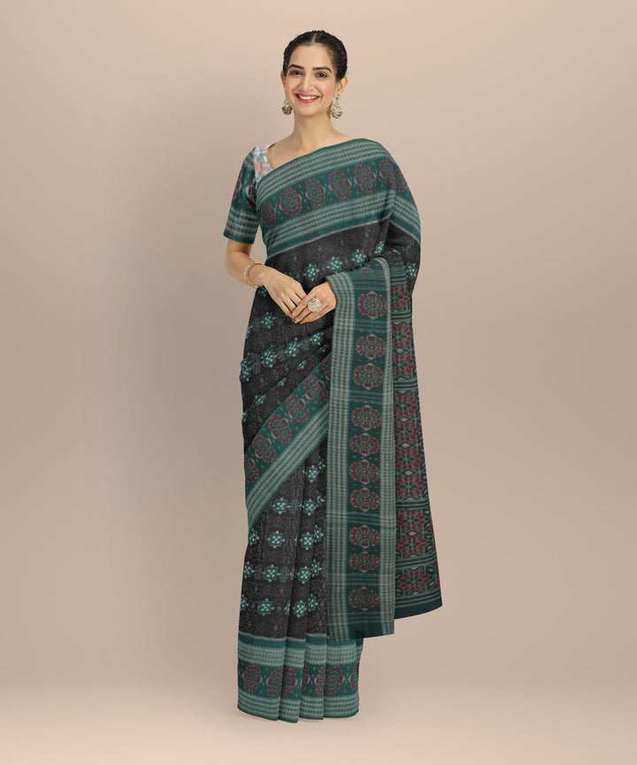 Black green wide border patli cotton handloom sambalpuri saree