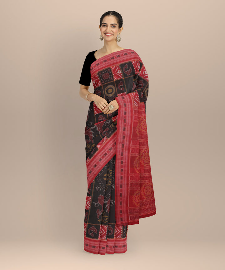 Black red handloom cotton sambalpuri saree