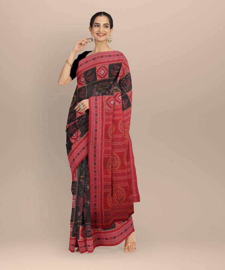 Black red handloom cotton sambalpuri saree