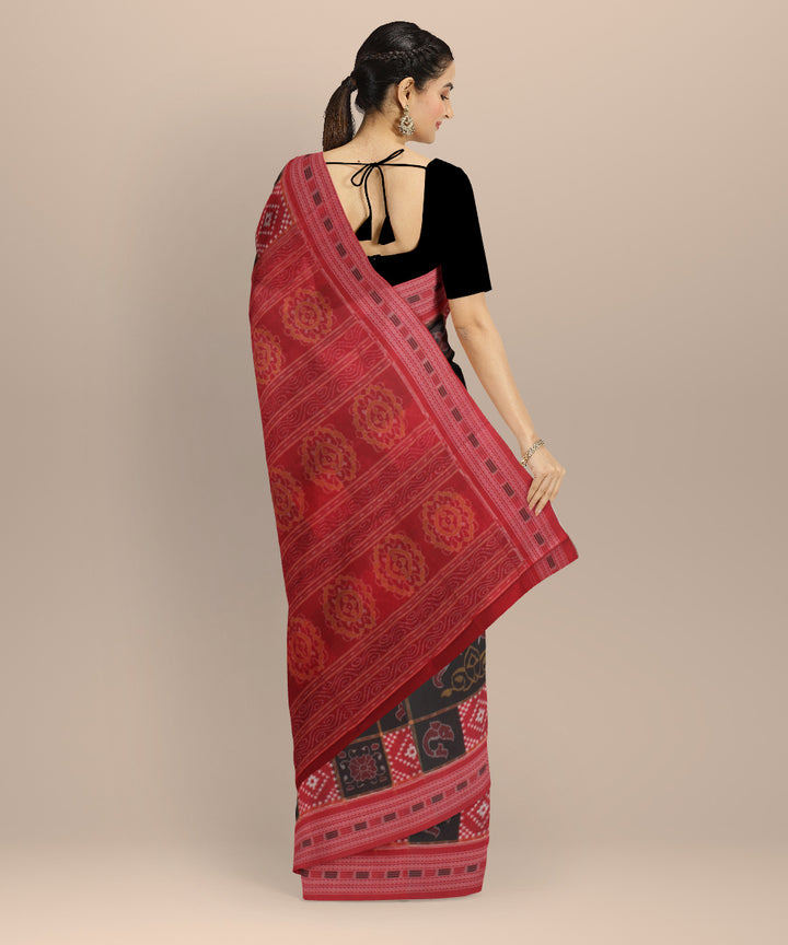 Black red handloom cotton sambalpuri saree