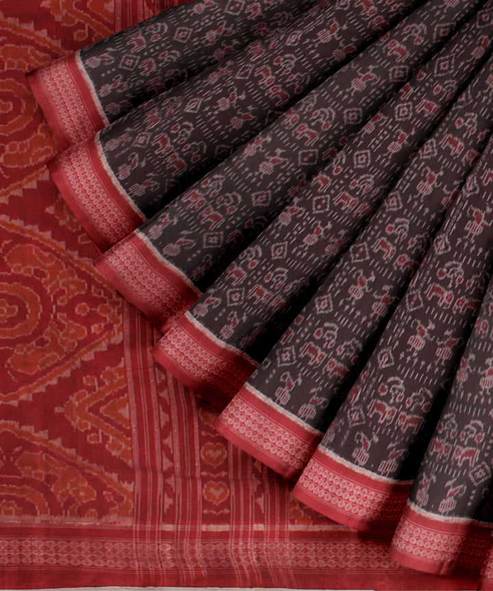Red coffee cotton handloom sambalpuri saree