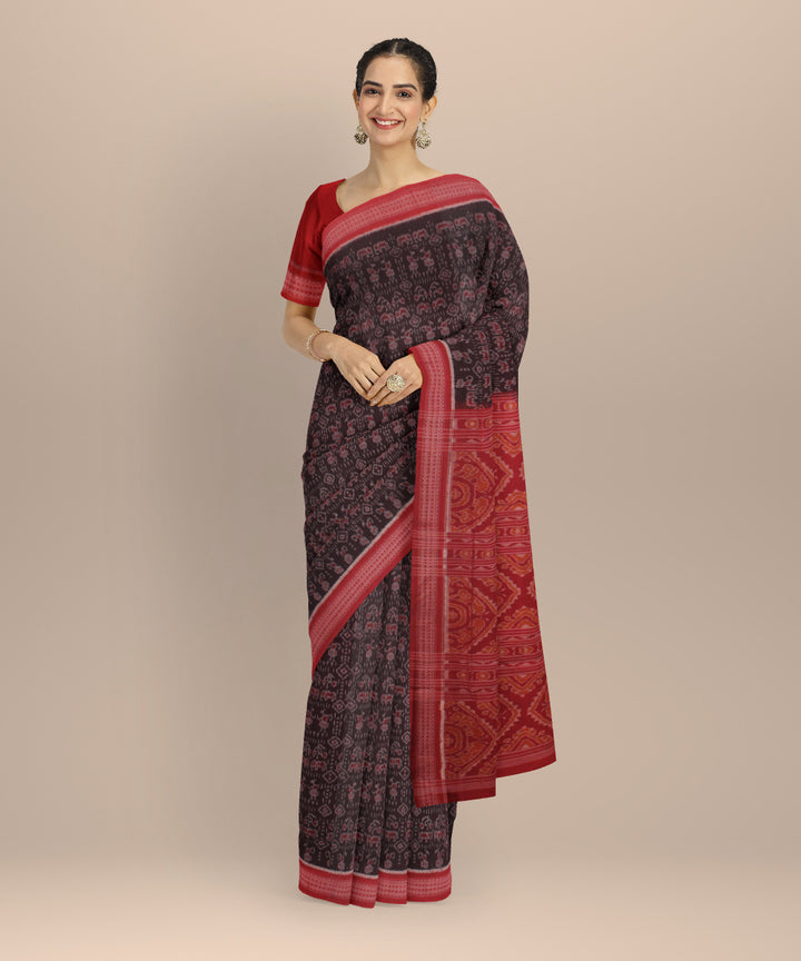 Red coffee cotton handloom sambalpuri saree