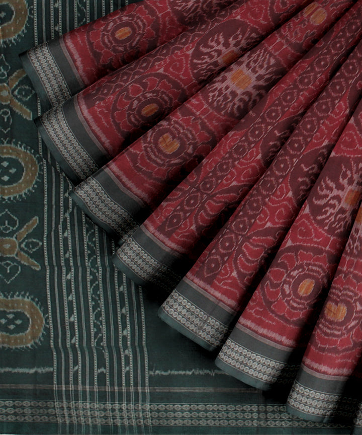 Maroon green cotton handloom sambalpuri saree