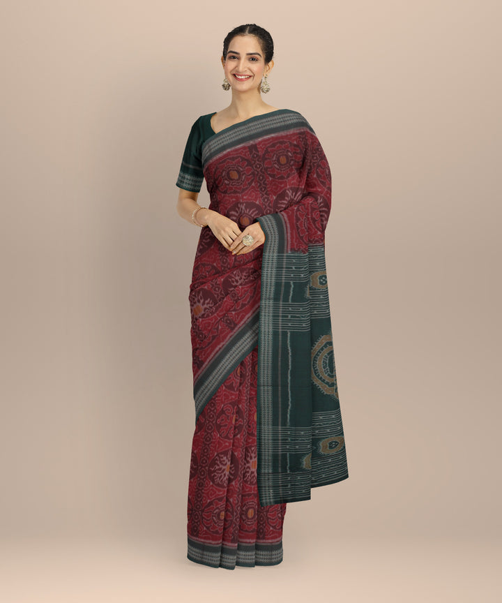 Maroon green cotton handloom sambalpuri saree