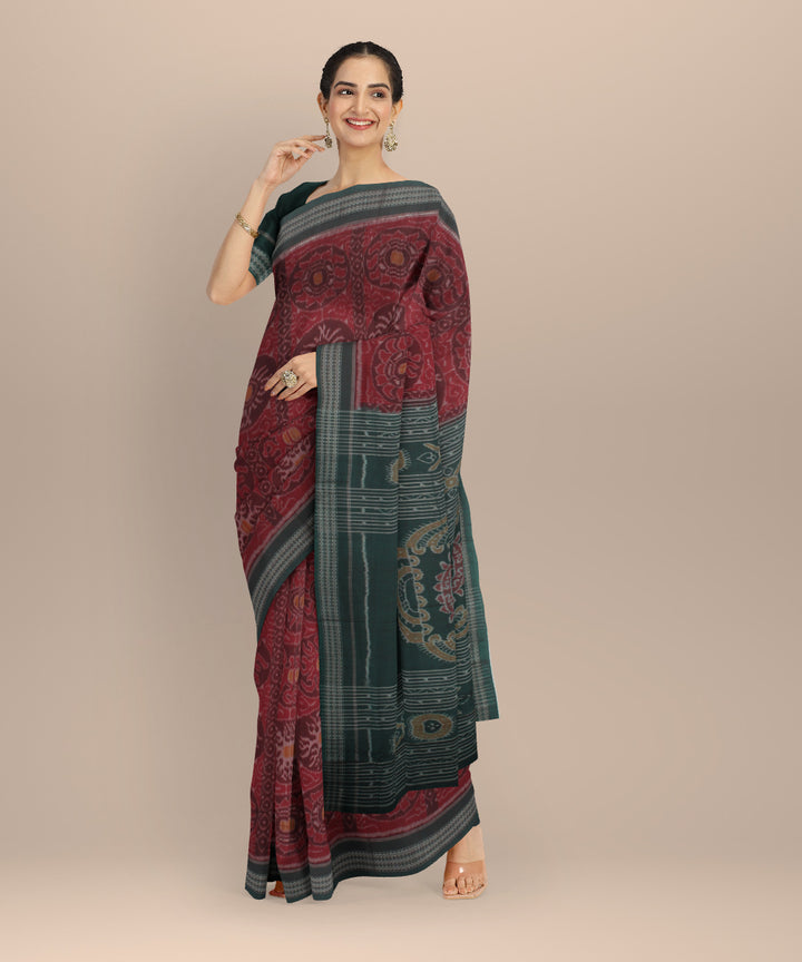 Maroon green cotton handloom sambalpuri saree