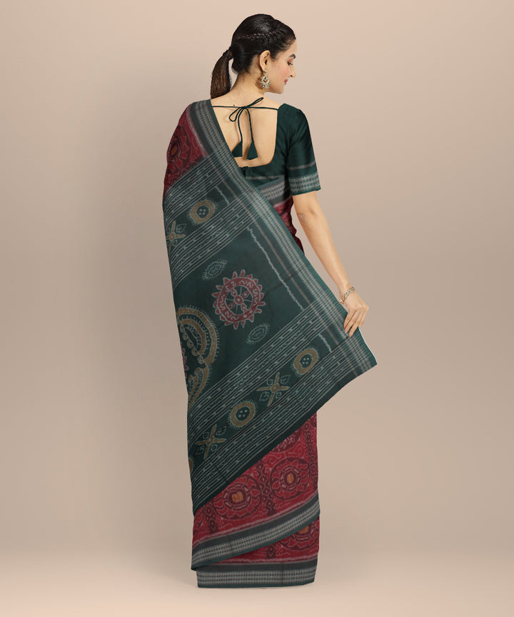 Maroon green cotton handloom sambalpuri saree