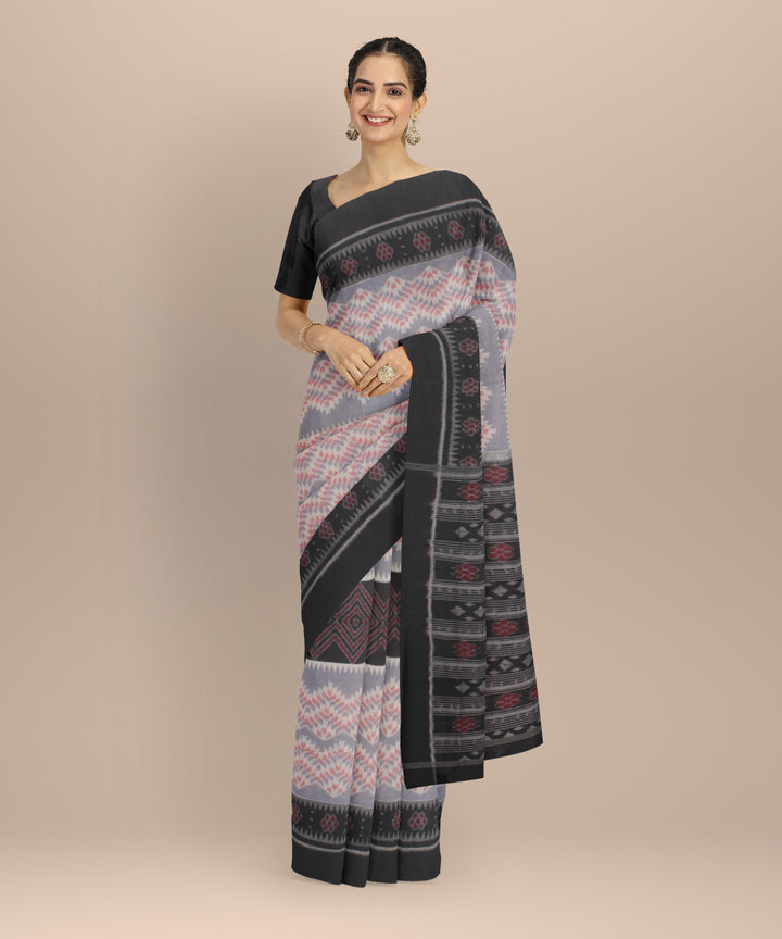 Grey black cotton handloom sambalpuri saree