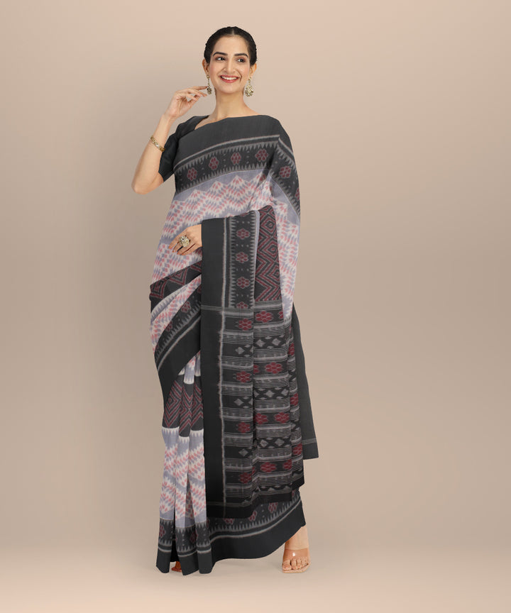 Grey black cotton handloom sambalpuri saree