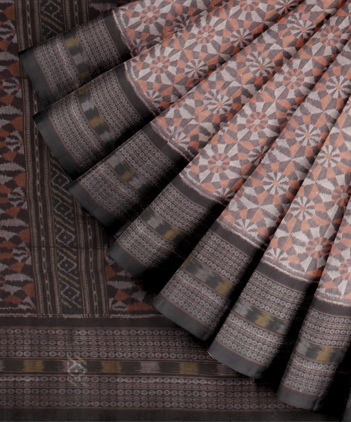 Grey coffee black cotton handloom sambalpuri saree