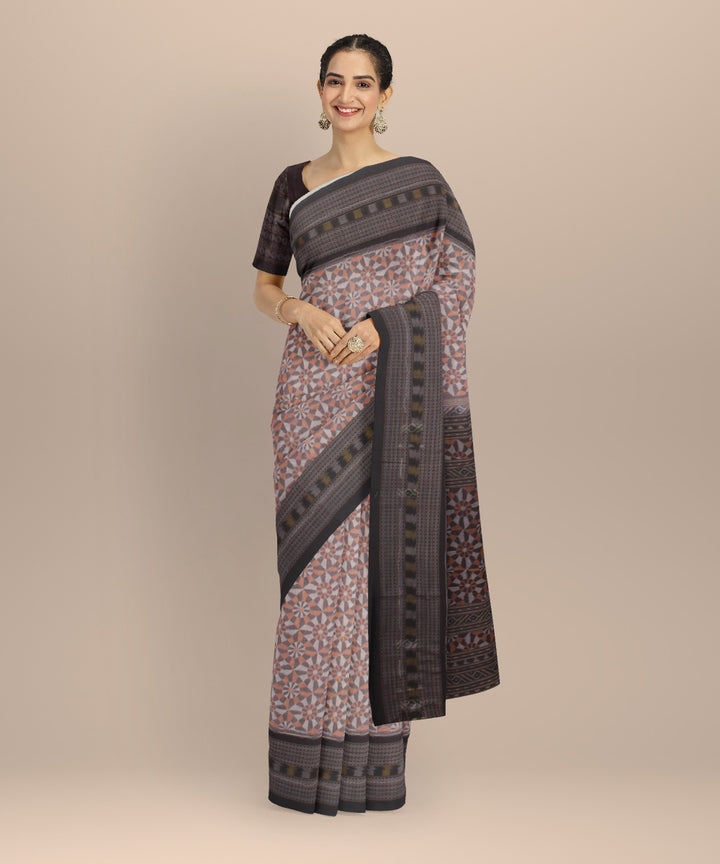 Grey coffee black cotton handloom sambalpuri saree