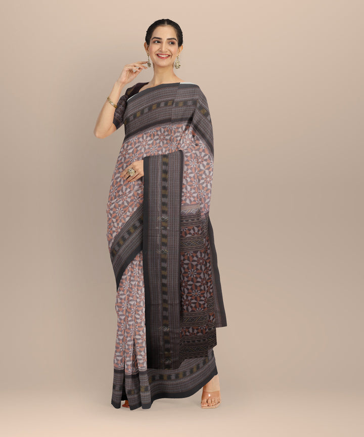 Grey coffee black cotton handloom sambalpuri saree