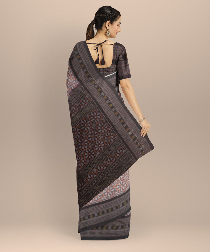 Grey coffee black cotton handloom sambalpuri saree