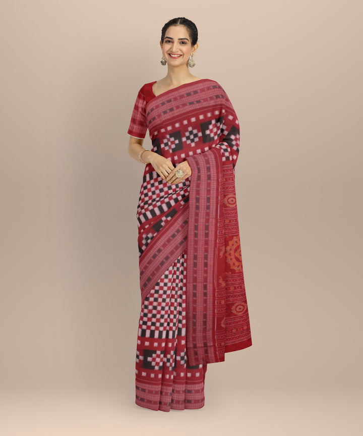 Red black handloom cotton sambalpuri saree