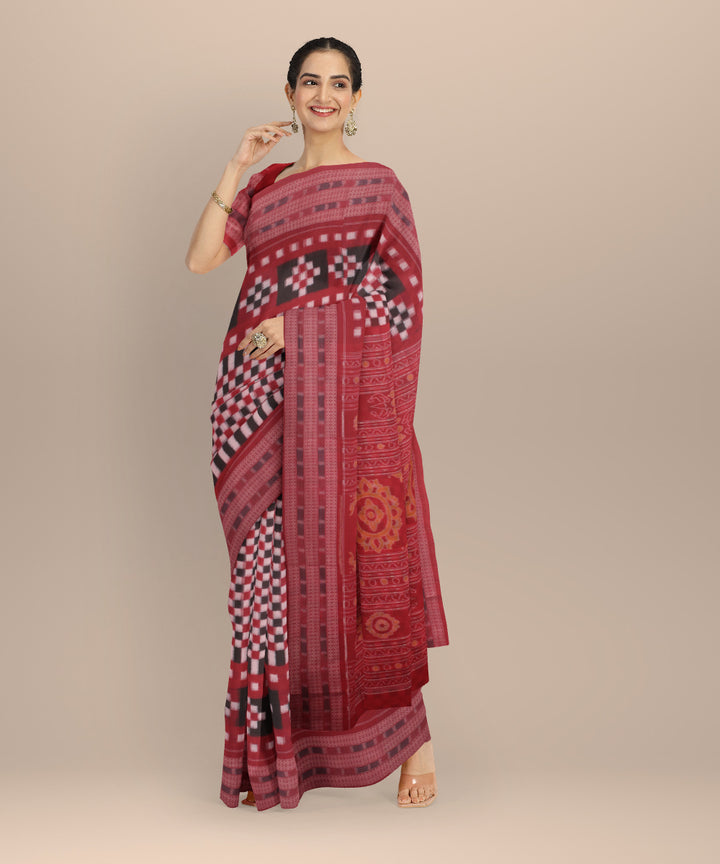 Red black handloom cotton sambalpuri saree