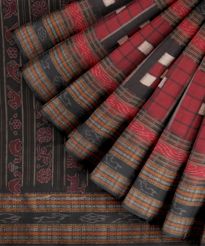 Red black bichitrapuri cotton handloom sambalpuri saree