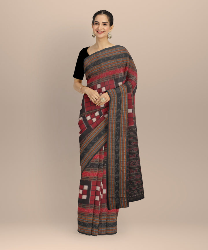 Red black bichitrapuri cotton handloom sambalpuri saree