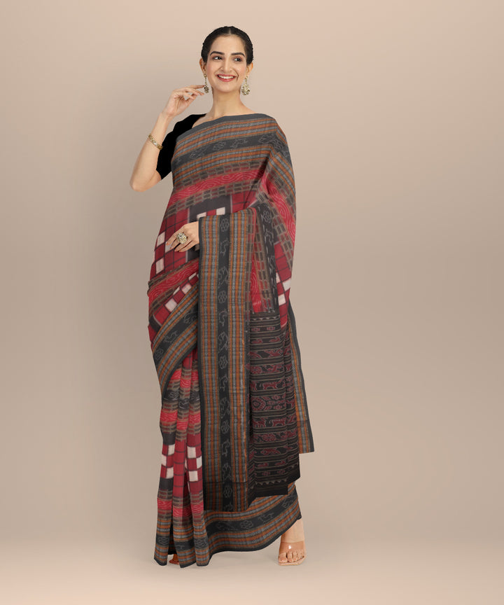 Red black bichitrapuri cotton handloom sambalpuri saree